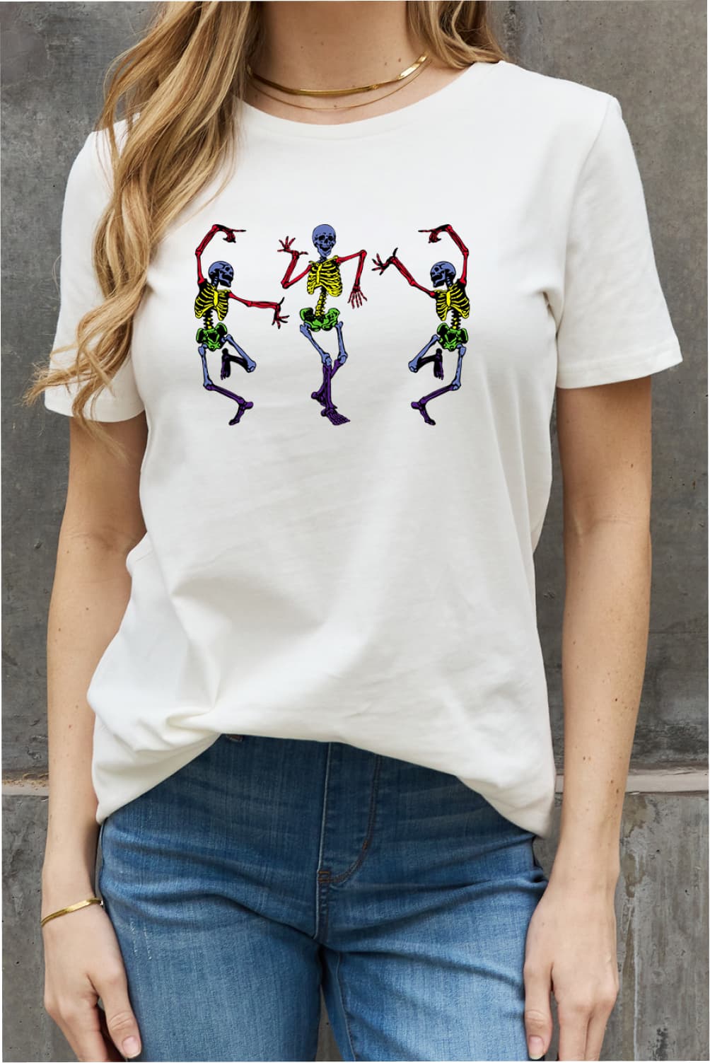 Simply Love Dancing Skeleton Graphic Cotton Tee