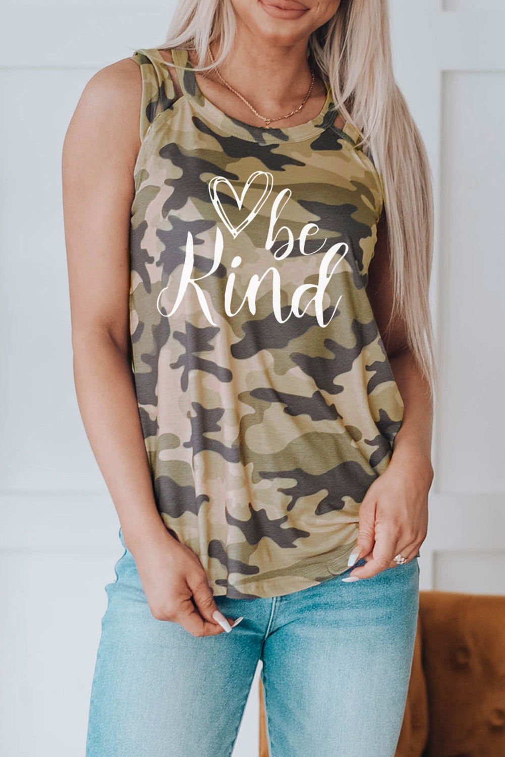 BE KIND Graphic Camouflage Tank