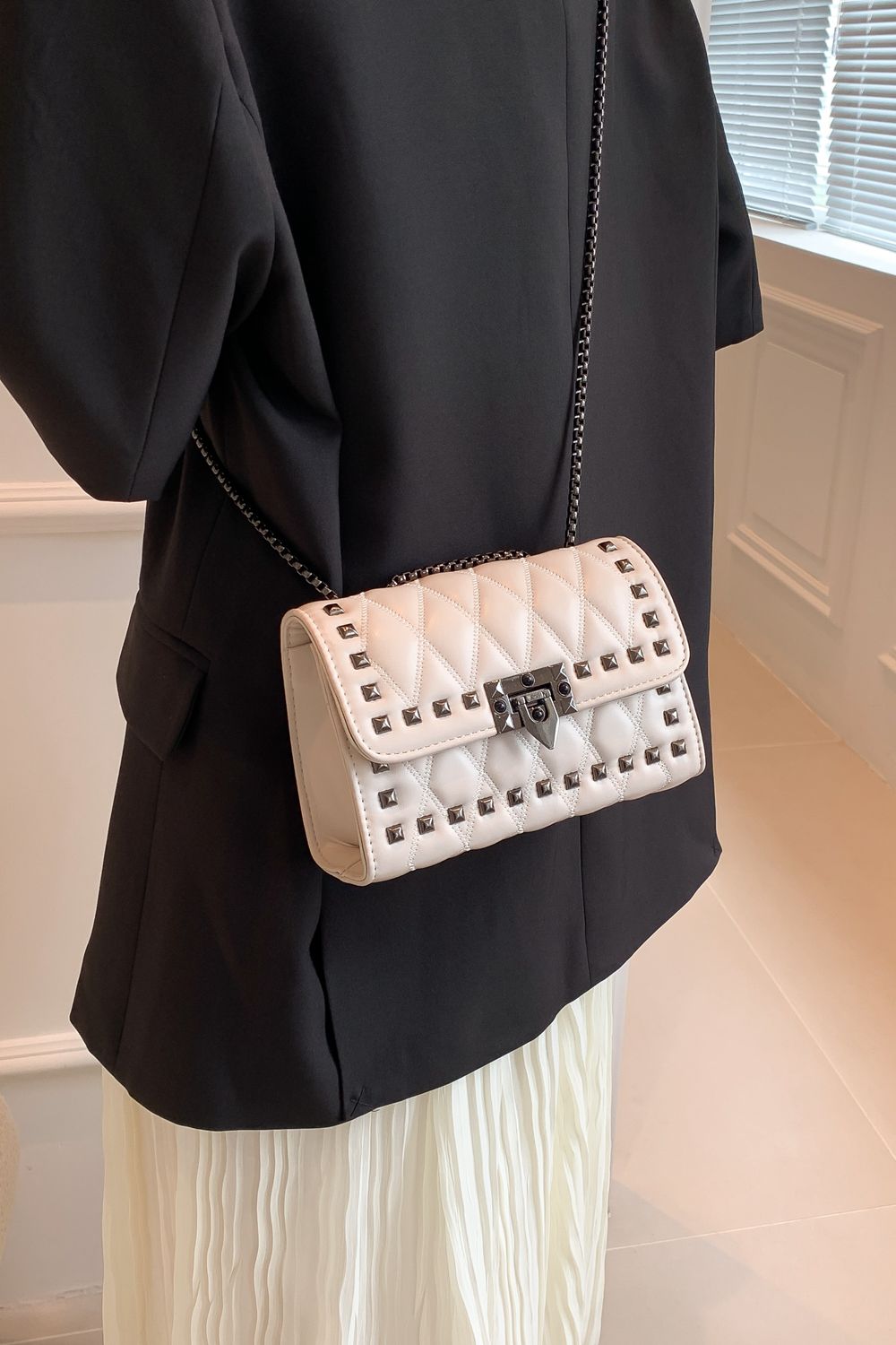 Studded PU Leather Crossbody Bag