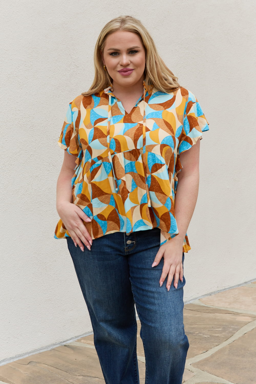 And The Why Printed Ruffle Baby Doll Top