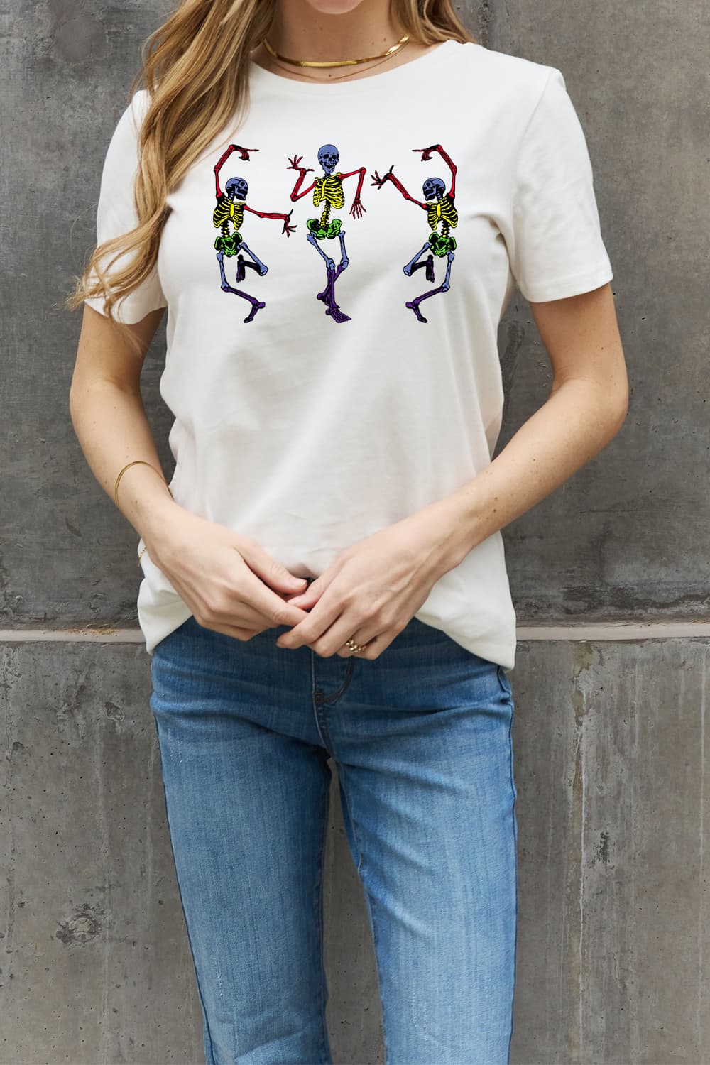 Simply Love Dancing Skeleton Graphic Cotton Tee