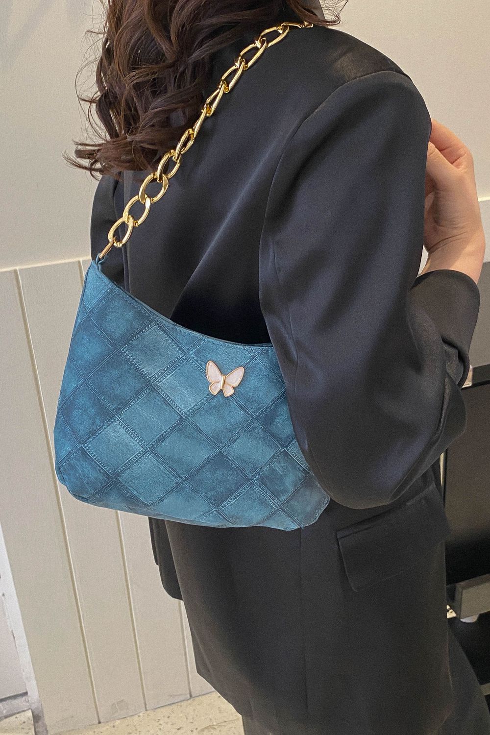 Butterfly Decor PU Leather Shoulder Bag