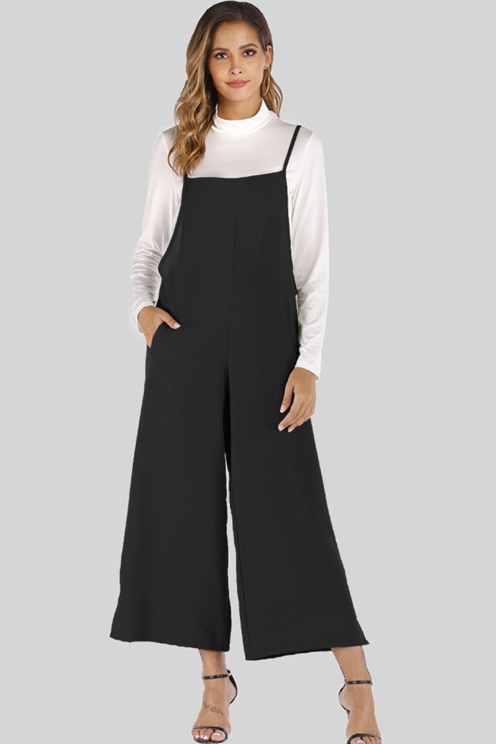 Cropped Wide Leg Overalls with Pockets