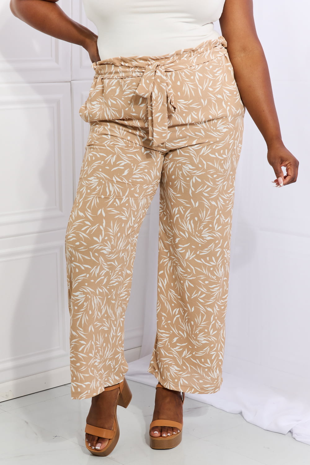 Heimish Right Angle Geometric Printed Pants in Tan