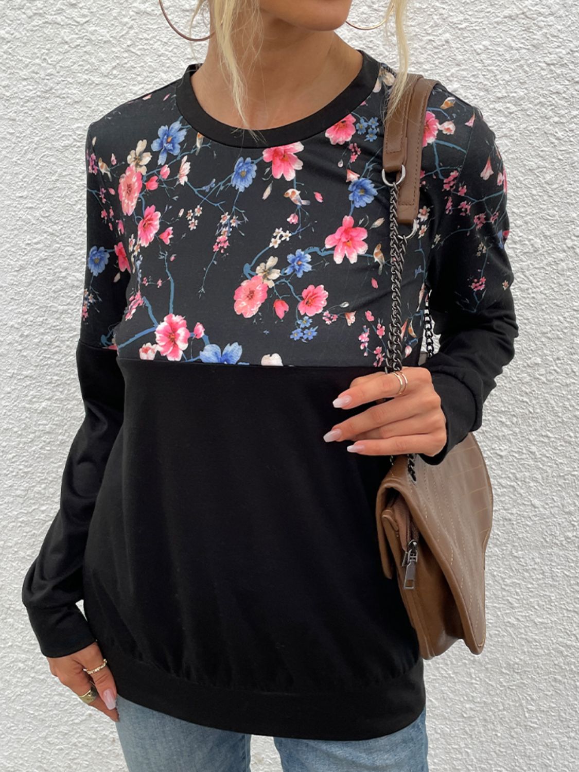 Floral Print Round Neck Dropped Shoulder Tee