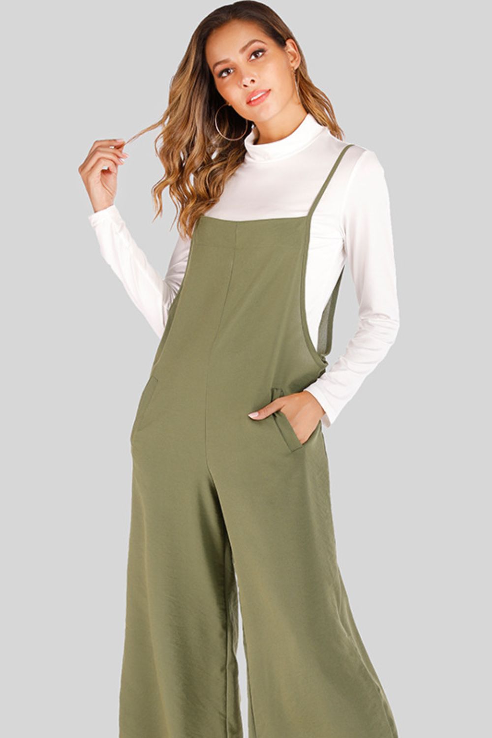 Cropped Wide Leg Overalls with Pockets